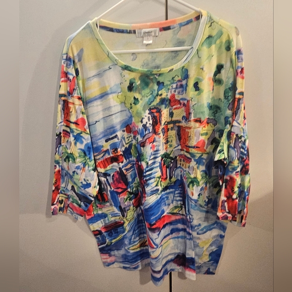 CJ Banks Blue Red Relaxed Graphic Tunic - Picture 1 of 6